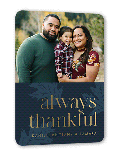 Autumn Gift Fall Greeting, Gold Foil, Blue, 5x7, Matte, Personalized Foil Cardstock, Rounded, Midnight