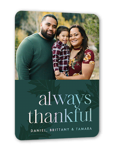 Autumn Gift Fall Greeting, Green, Iridescent Foil, 5x7, Matte, Personalized Foil Cardstock, Rounded, Seaweed