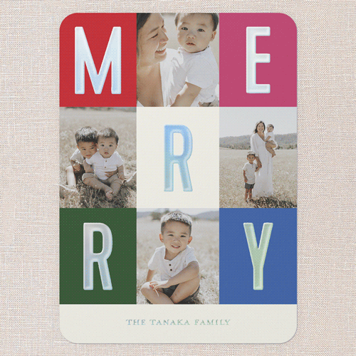 Modern Colorblock Merriment Christmas Card, Blue, Iridescent Foil, 5x7, Christmas, Matte, Personalized Foil Cardstock, Rounded, Blue