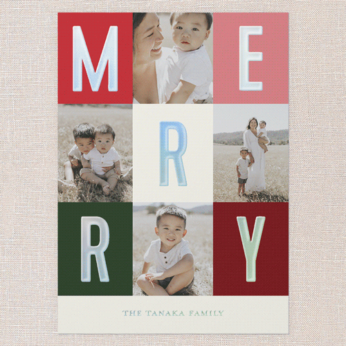 Modern Colorblock Merriment Christmas Card, Iridescent Foil, Red, 5x7, Christmas, Matte, Personalized Foil Cardstock, Square