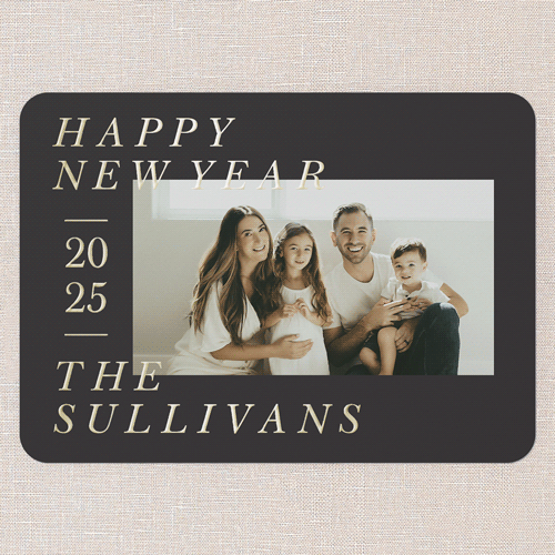 Editable Foil Type New Year's Card, Black, Gold Foil, 5x7, New Year, Matte, Personalized Foil Cardstock, Rounded