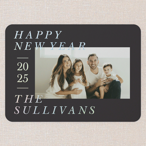 Editable Foil Type New Year's Card, Black, Iridescent Foil, 5x7, New Year, Matte, Personalized Foil Cardstock, Rounded