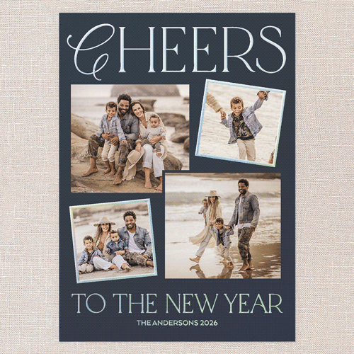 Elegant Cheers New Year's Card, Blue, Iridescent Foil, 5x7, New Year, Matte, Personalized Foil Cardstock, Square, Navy