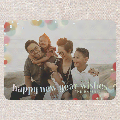 Golden Cheer New Year's Card, Iridescent Foil, Red, 5x7, New Year, Matte, Personalized Foil Cardstock, Rounded, Tomato