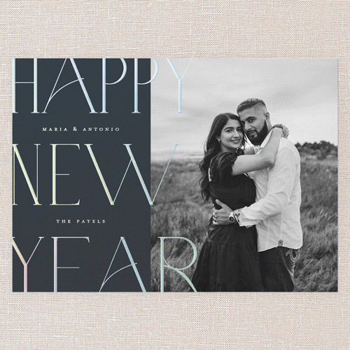 Typographic Shine New Year's Card, Blue, Iridescent Foil, 5x7, New Year, Matte, Personalized Foil Cardstock, Square, Navy