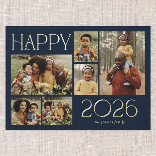 Golden Yearframe New Year's Card, Blue, Gold Foil, 5x7, New Year, Matte, Personalized Foil Cardstock, Square, Navy