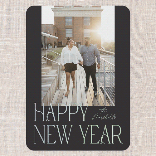 Urban Statement New Year's Card, Black, Iridescent Foil, 5x7, New Year, Matte, Personalized Foil Cardstock, Rounded, Black