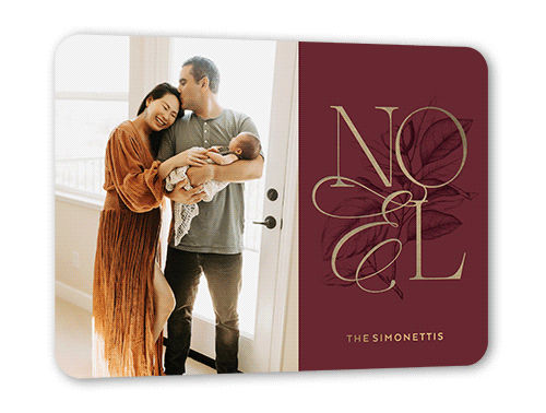 Classic Noel Religious Christmas Card, Red, Gold Foil, 5x7, Religious, Matte, Personalized Foil Cardstock, Rounded