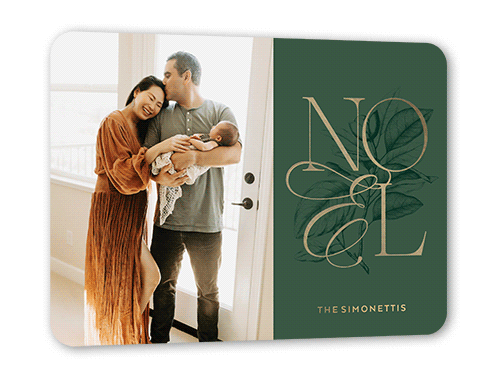 Classic Noel Religious Christmas Card, Gold Foil, Green, 5x7, Religious, Matte, Personalized Foil Cardstock, Rounded