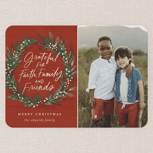 Riveting Wreath Religious Christmas Card, Red, Gold Foil, 5x7, Religious, Matte, Personalized Foil Cardstock, Rounded, Radish