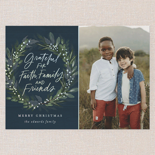 Riveting Wreath Religious Christmas Card, Blue, Iridescent Foil, 5x7, Religious, Matte, Personalized Foil Cardstock, Square, Slate Blue