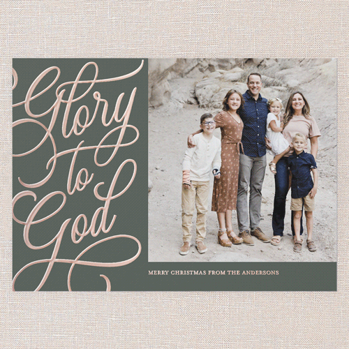 Glory Glistening Religious Christmas Card, Rose Gold Foil, Green, 5x7, Religious, Matte, Personalized Foil Cardstock, Square, Green