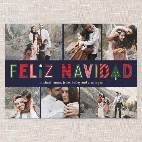 Jovial Icons Tarjeta de Navidad, Gold Foil, Blue, 5x7, Feliz Navidad, Matte, Personalized Foil Cardstock, Square, Indigo