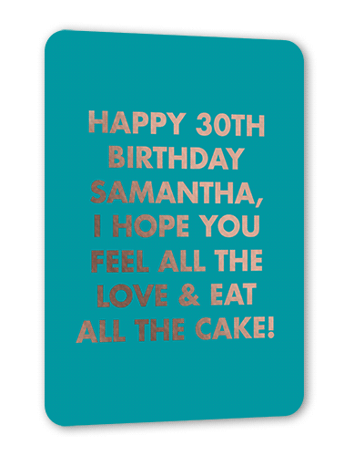 Bold Message Birthday Card, Rose Gold Foil, Blue, 5x7, Matte, Personalized Foil Cardstock, Rounded