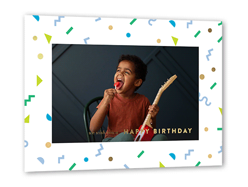 Nineties Confetti Birthday Card, Green, Gold Foil, 5x7, Matte, Personalized Foil Cardstock, Square, Grass