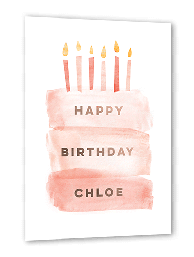 Painted Cake Birthday Card, Pink, Rose Gold Foil, 5x7, Matte, Personalized Foil Cardstock, Square