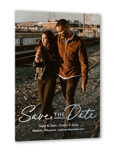 Fun Classic Save The Date, Gray, Iridescent Foil, 5x7, Matte, Personalized Foil Cardstock, Square, Gray