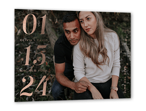 The Proud Date Save The Date, Rose Gold Foil, White, 5x7, Matte, Personalized Foil Cardstock, Square, White