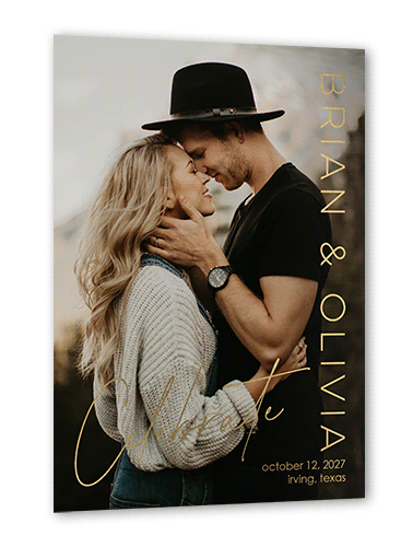 Modern Selection Save The Date, White, Gold Foil, 5x7, Matte, Personalized Foil Cardstock, Square, White