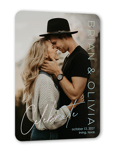 Modern Selection Save The Date, White, Iridescent Foil, 5x7, Matte, Personalized Foil Cardstock, Rounded