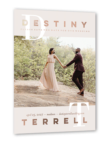 Initial Love  Save The Date, Gray, Rose Gold Foil, 5x7, Matte, Personalized Foil Cardstock, Square, Gray