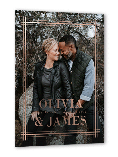 Set Stripe Save The Date, Rose Gold Foil, White, 5x7, Matte, Personalized Foil Cardstock, Square, White