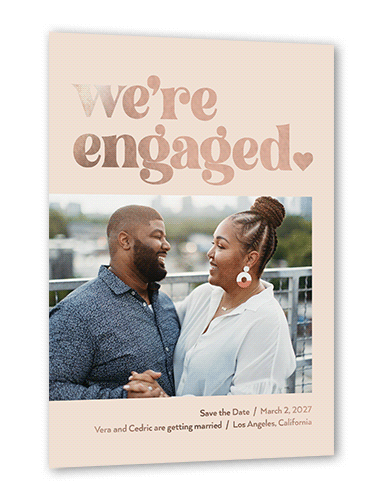Boldly Engaged Save The Date, Pink, Rose Gold Foil, 5x7, Matte, Personalized Foil Cardstock, Square