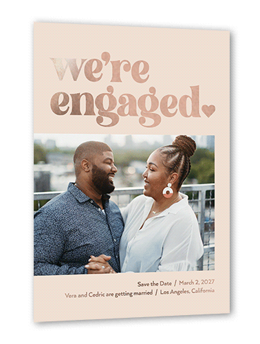 Boldly Engaged Save The Date, Rose Gold Foil, Pink, 5x7, Matte, Personalized Foil Cardstock, Square, Blush