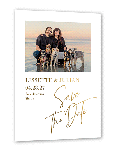 The Signature Date Save The Date, Gold Foil, White, 5x7, Matte, Personalized Foil Cardstock, Square, White