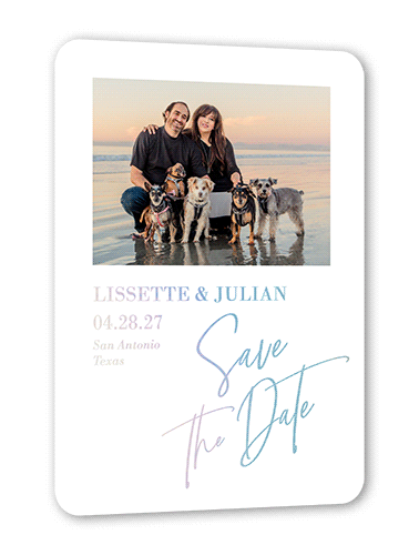 The Signature Date Save The Date, White, Iridescent Foil, 5x7, Matte, Personalized Foil Cardstock, Rounded, White
