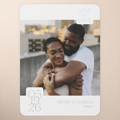Lovely Essence Save The Date, Iridescent Foil, White, 5x7, Matte, Personalized Foil Cardstock, Rounded, White