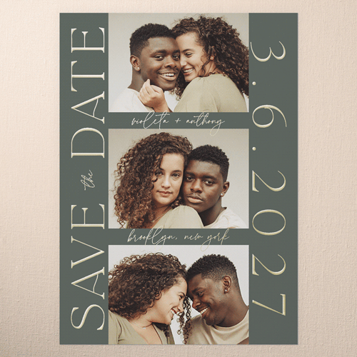 Ethereal Engagement Save The Date, Gold Foil, Green, 5x7, Matte, Personalized Foil Cardstock, Square, Leafy