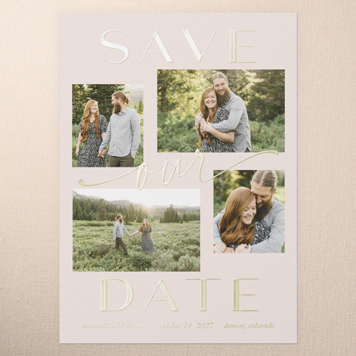 Blissful Framing Save The Date, Pink, Gold Foil, 5x7, Matte, Personalized Foil Cardstock, Square, Blush Pink