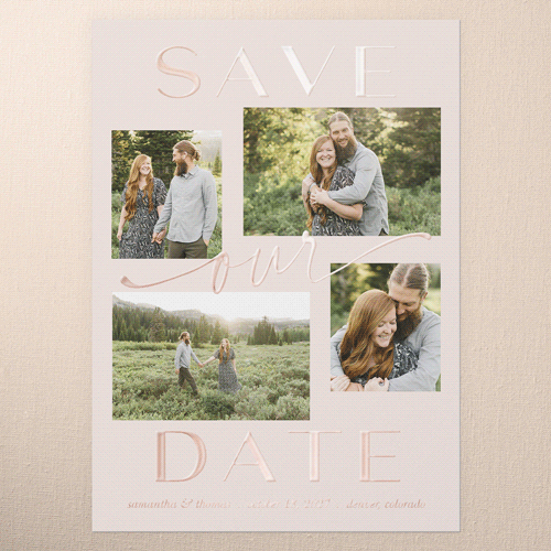 Blissful Framing Save The Date, Rose Gold Foil, Pink, 5x7, Matte, Personalized Foil Cardstock, Square, Blush Pink