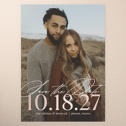 Almost Time Save The Date, Rose Gold Foil, White, 5x7, Matte, Personalized Foil Cardstock, Square