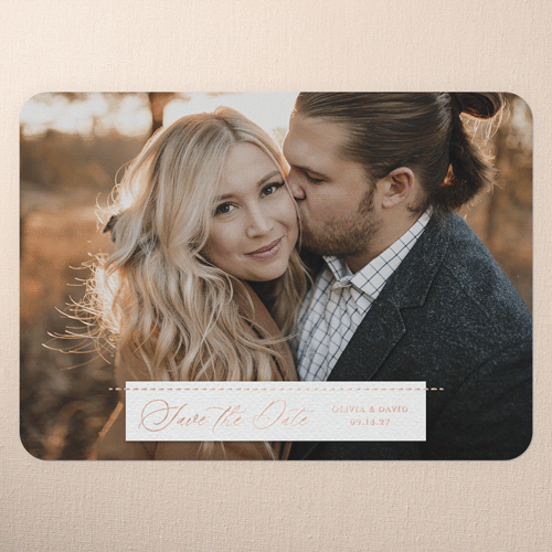 Wedding Bliss Save The Date, Rose Gold Foil, White, 5x7, Matte, Personalized Foil Cardstock, Rounded, White