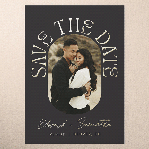 Encapsulated Love Save The Date, Gold Foil, Black, 5x7, Matte, Personalized Foil Cardstock, Square