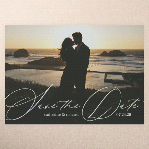 Sunset Promise Save The Date, Iridescent Foil, White, 5x7, Matte, Personalized Foil Cardstock, Square, White