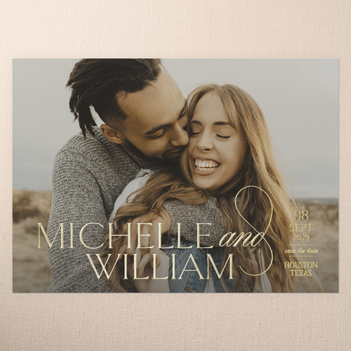 Novel Romance Save The Date, White, Gold Foil, 5x7, Matte, Personalized Foil Cardstock, Square, White