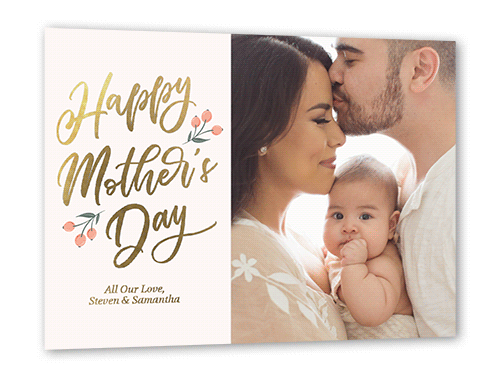 Fabulous Florals Mother's Day, Gold Foil, Pink, 5x7, Matte, Personalized Foil Cardstock, Square, Chenille
