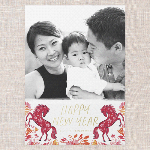 Dragon Flowers Lunar New Year Card, White, Gold Foil, 5x7, Matte, Personalized Foil Cardstock, Square, White