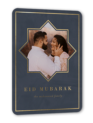 Star Photo Eid Card, Blue, Gold Foil, 5x7, Matte, Personalized Foil Cardstock, Rounded