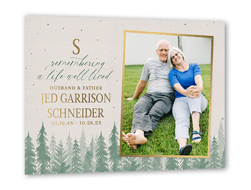 Reflective Remembrance Sympathy, Gold Foil, Green, 5x7, Matte, Personalized Foil Cardstock, Square