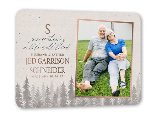 Reflective Remembrance Sympathy, Grey, Rose Gold Foil, 5x7, Matte, Personalized Foil Cardstock, Rounded, Stone