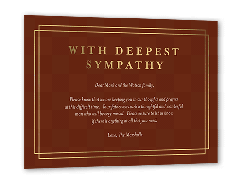 Candescent Condolences Sympathy, Gold Foil, Red, 5x7, Matte, Personalized Foil Cardstock, Square