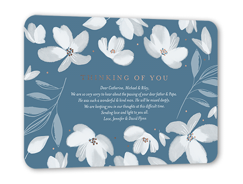 Flowery Flourishes Sympathy, Blue, Rose Gold Foil, 5x7, Matte, Personalized Foil Cardstock, Rounded, Silver Lake