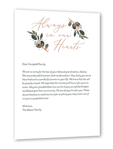 Lambent Laurel Sympathy, White, Rose Gold Foil, 5x7, Matte, Personalized Foil Cardstock, Square