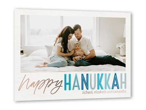Joy Type Hanukkah Card, White, Rose Gold Foil, 5x7, Hanukkah, Matte, Personalized Foil Cardstock, Square, White