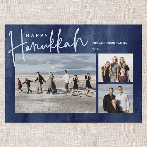 Painted Snow Hanukkah Card, Blue, Iridescent Foil, 5x7, Hanukkah, Matte, Personalized Foil Cardstock, Square