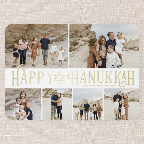 Star Greeting Hanukkah Card, White, Gold Foil, 5x7, Hanukkah, Matte, Personalized Foil Cardstock, Rounded, White